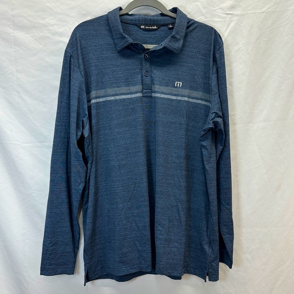 Travis Mathew Heater 2.0 Performance Long Sleeve Golf Polo Shirt Blue Size XL - Picture 1 of 6